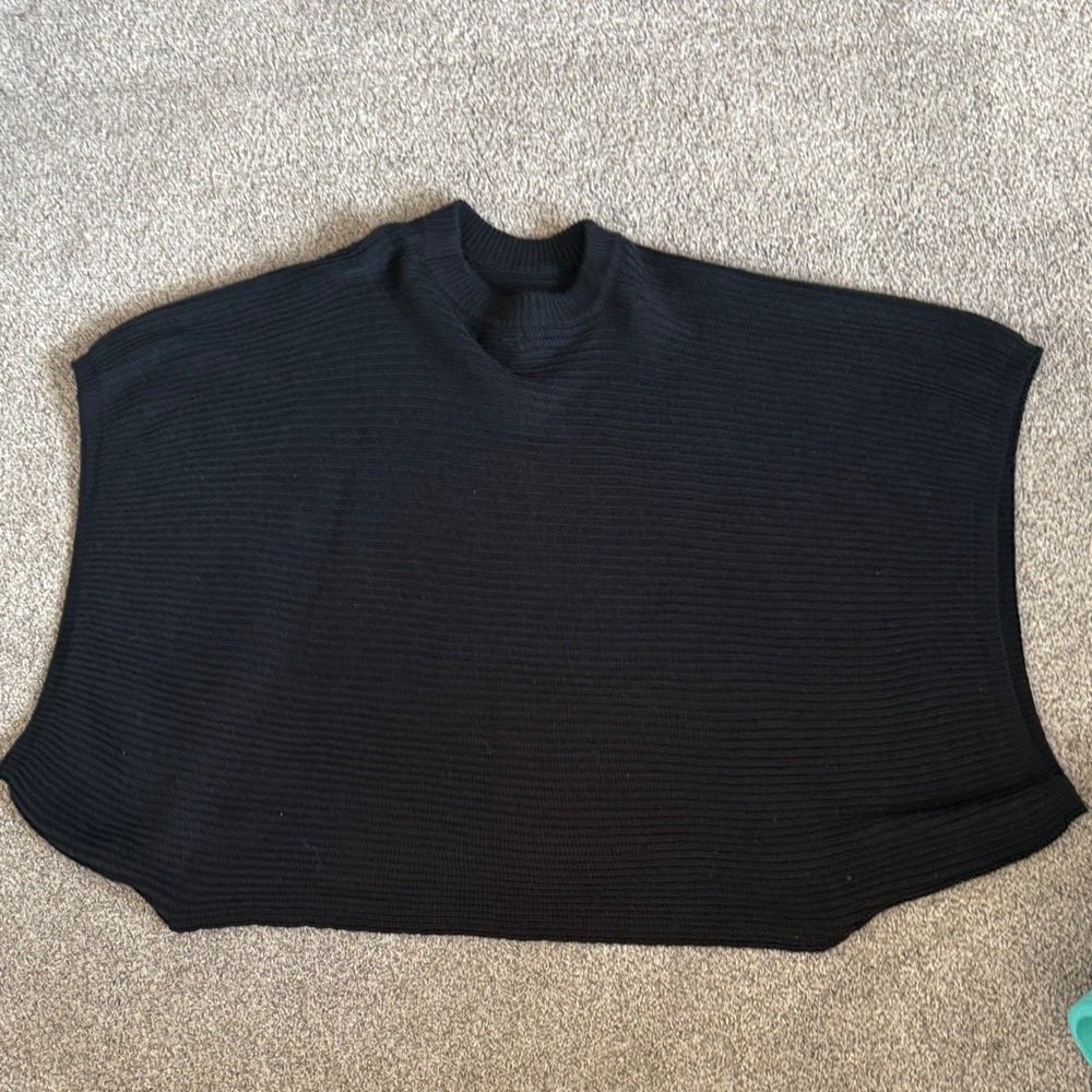 Black Ribbed Knit Poncho Top - Women's